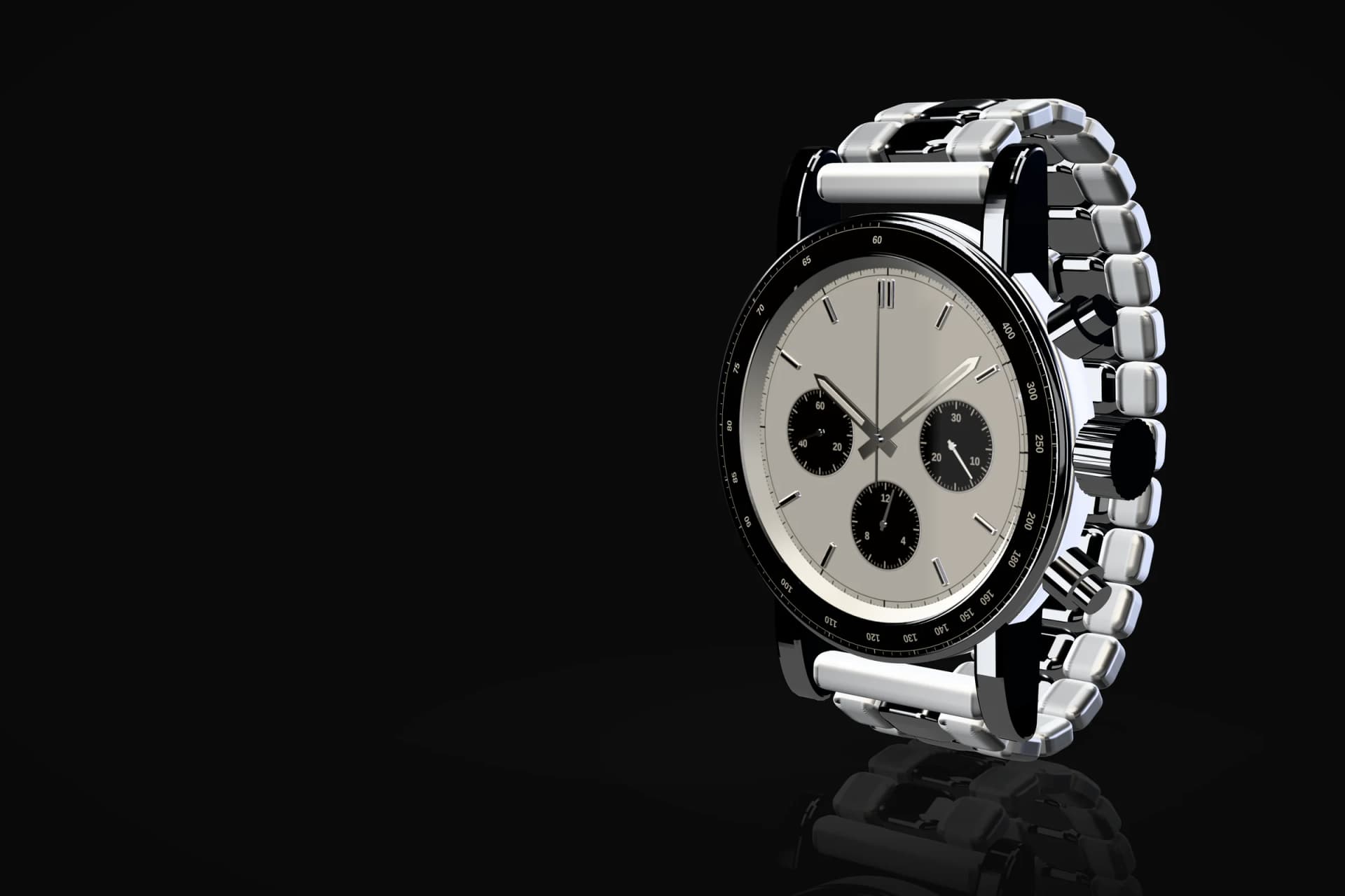 Reloj de lujo con esfera blanca y contadores negros